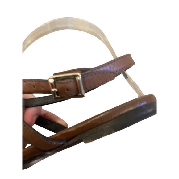 Burberry Leather T-Strap Sandals EU 41 US 11 Brown Gold Classic Old Money Resort - Picture 4 of 12